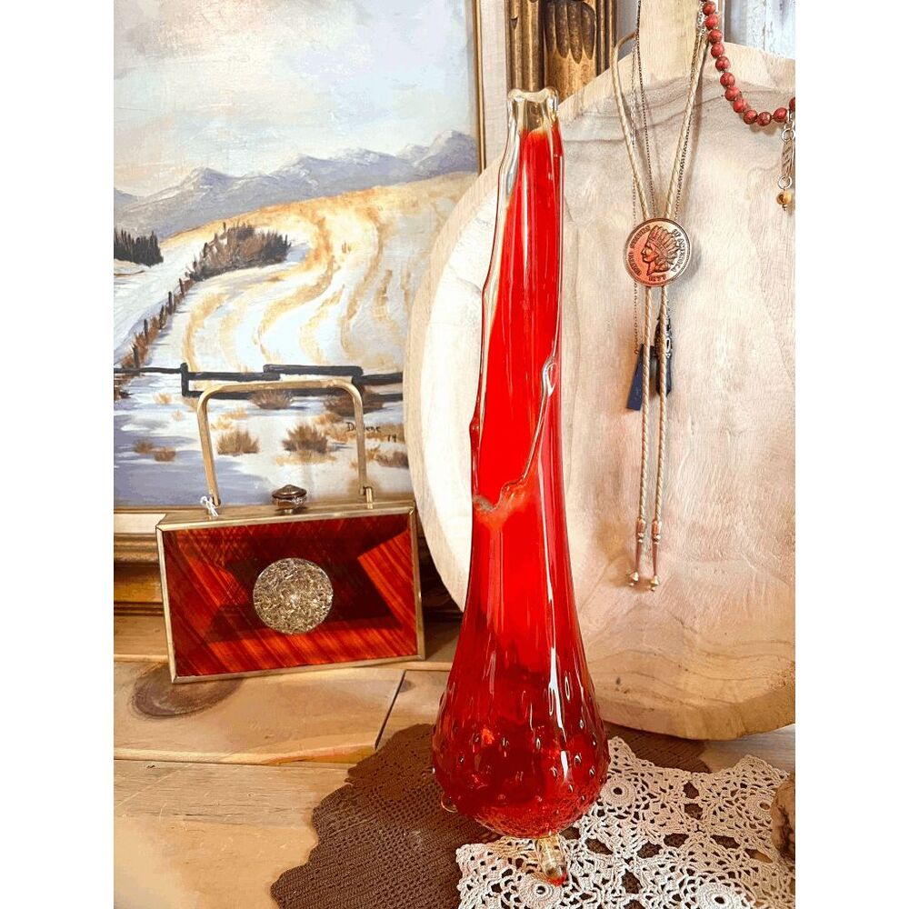 Vintage L.E. Smith Amberina 3-Toed Footed Stretch Swung Bud Vase – Mid-Century M